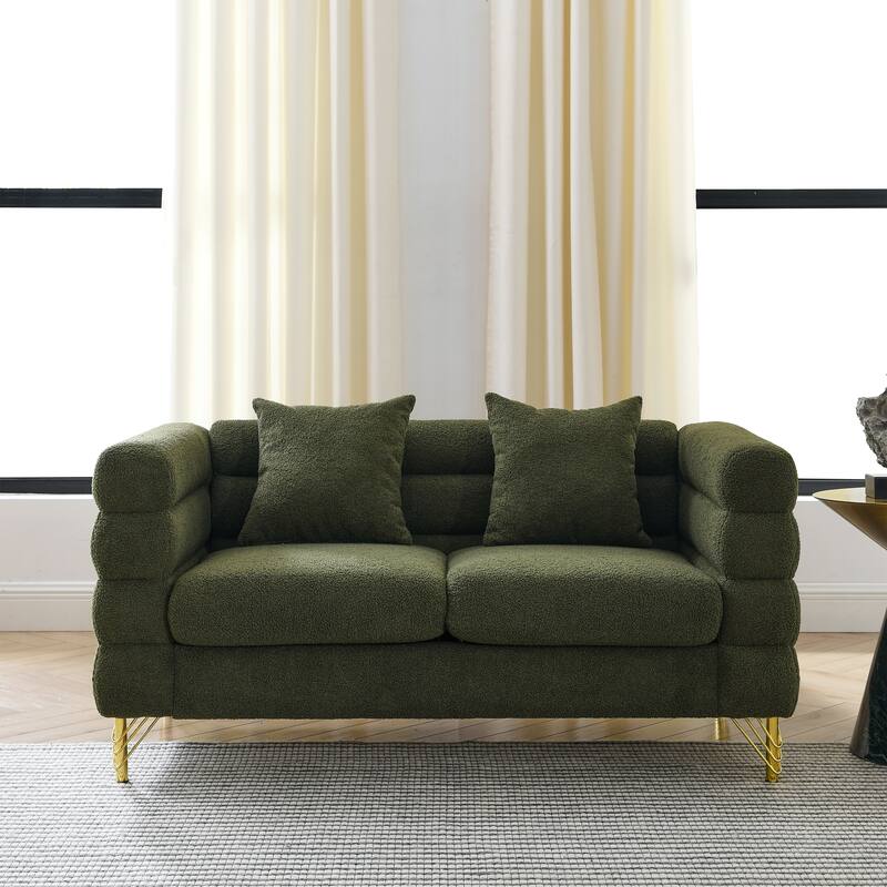 American Style 60'' Oversized Fabric Upholstered Loveseat with 2 Pillows for Living Room Sofa-Deep Seating, Metal Legs