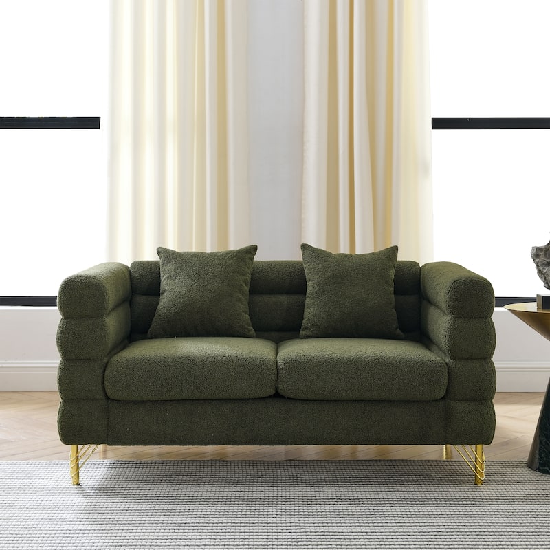Oversized 2-Seater Deep Seating Loveseat Sofa with 2 Pillows - Green