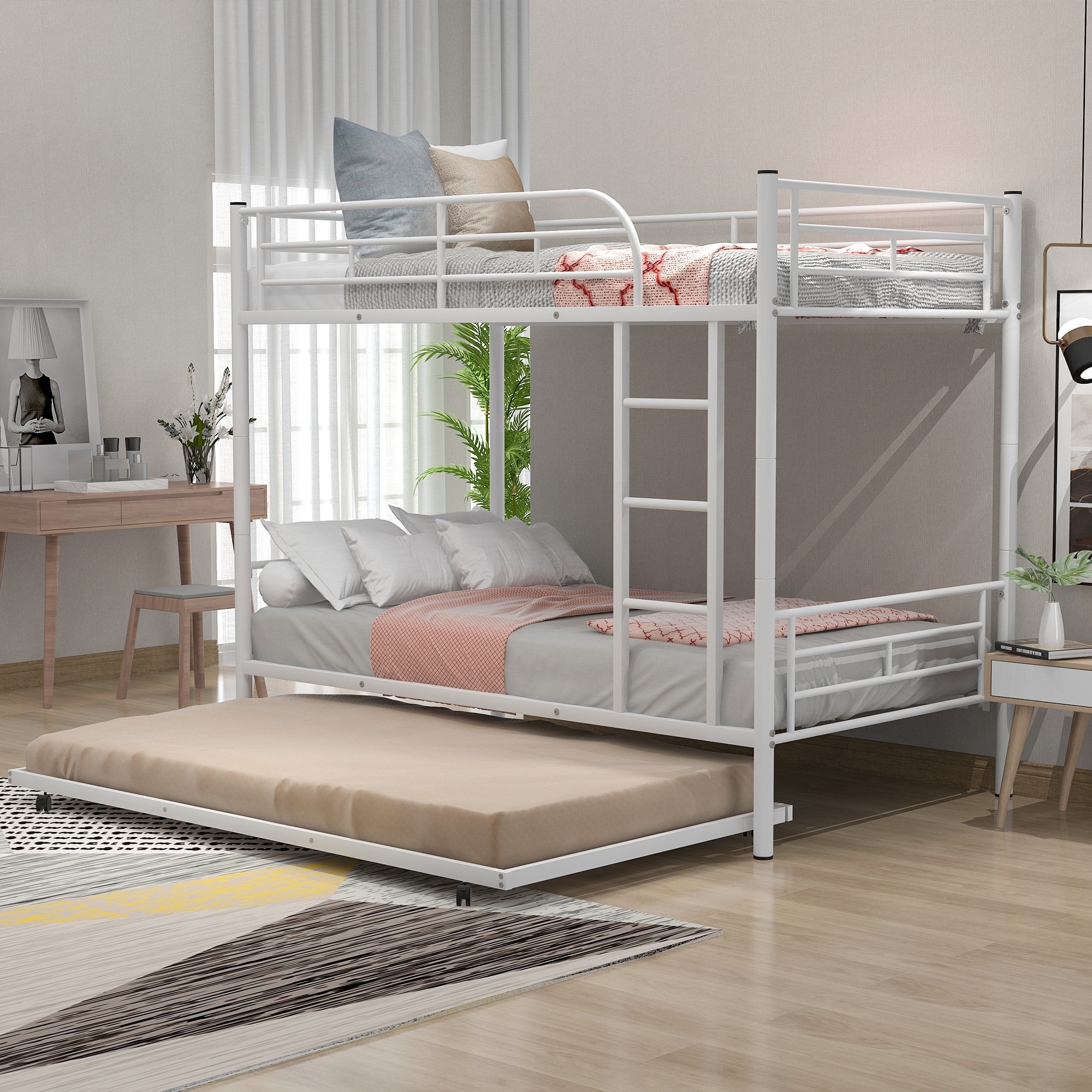 Metal twin bunk beds with trundle sale