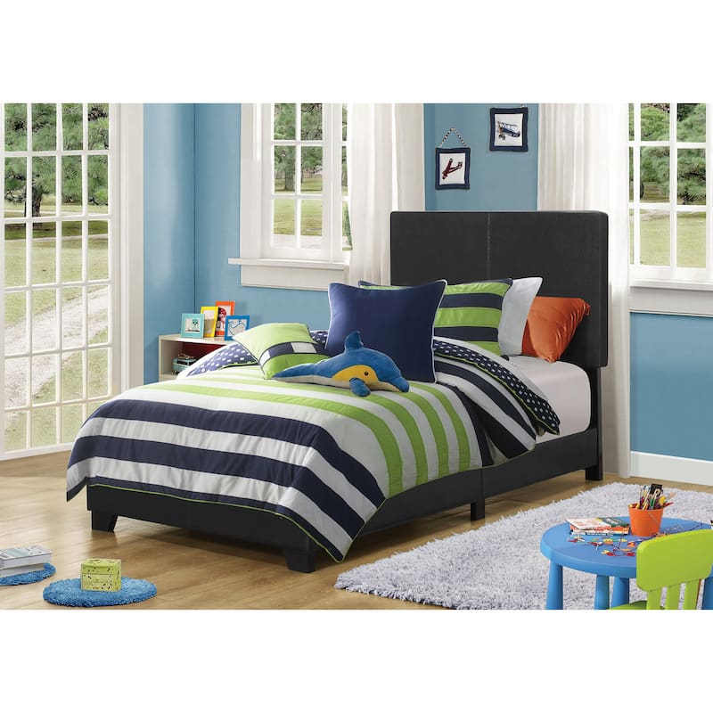 Modern Black Twin Panel Bed with Faux Leather Upholstery