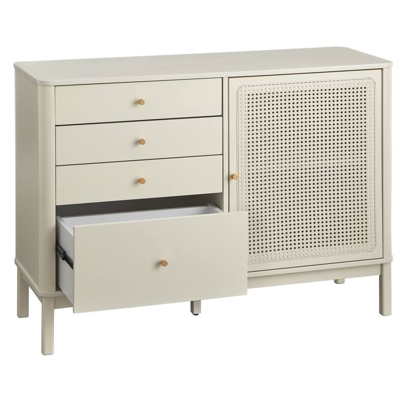 Lifestorey Bayview 4-Drawer Dresser with Cabinet and Rattan