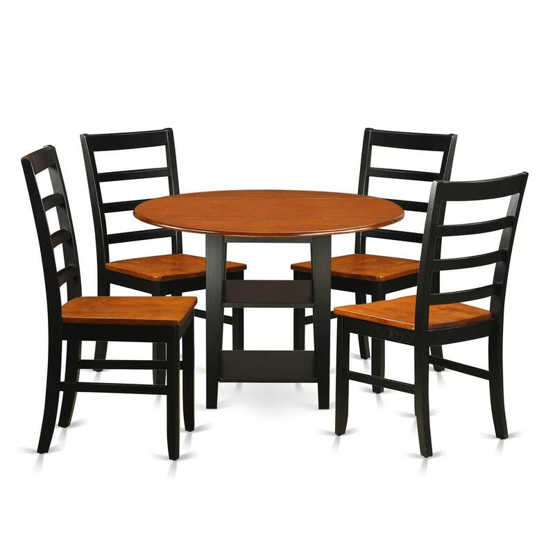 HomeStock 5-Pc Black and Cherry Finish Solid Wood Top - Round Dining Room Set - Seats-4