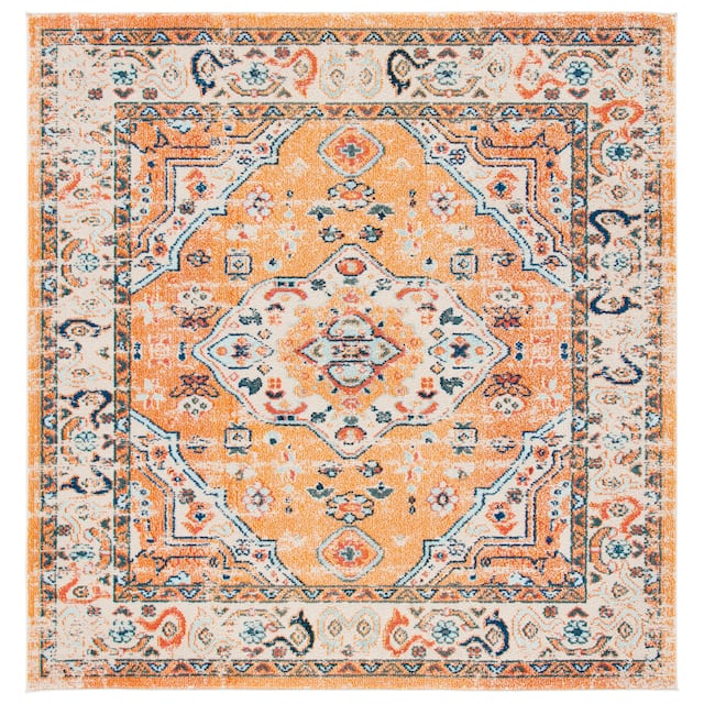 SAFAVIEH Madison Andra Boho Oriental Distressed Rug - 6'7" x 6'7" Square - Orange/Ivory