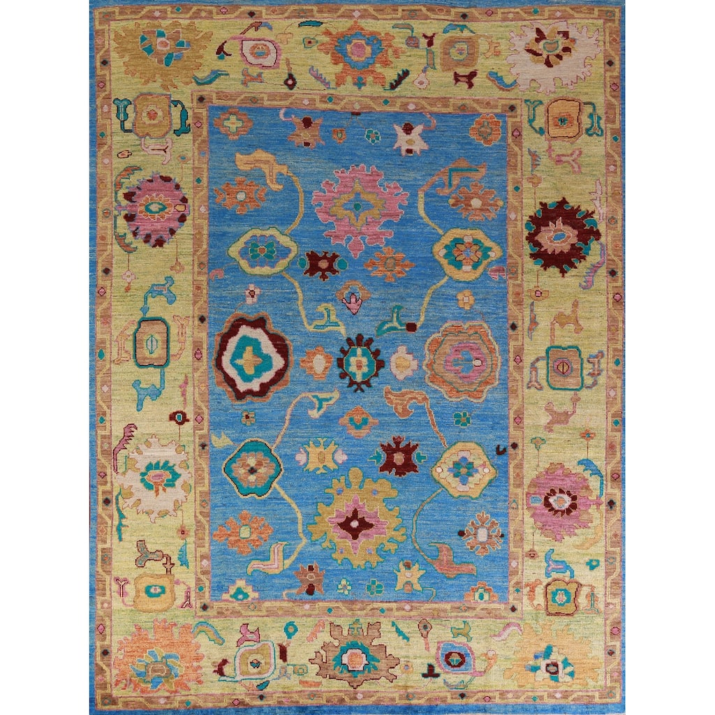 Hand Knotted Oriental 100% Wool Carpet Transitional All-Over Navy Blue & Blues Oushak Area Rug - 9' 8'' X 8' 1''