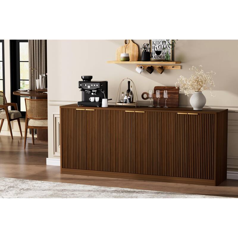 67-inch Modern Wavy Sideboard, Curved Contour Design Storage Cabinet, 6-door Cabinet With Storage Function, Suitable for kitchen