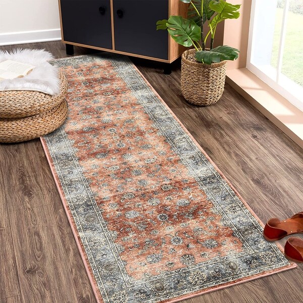Garvee Traditional Floral Scroll Print Living Room Area Rug - Bed