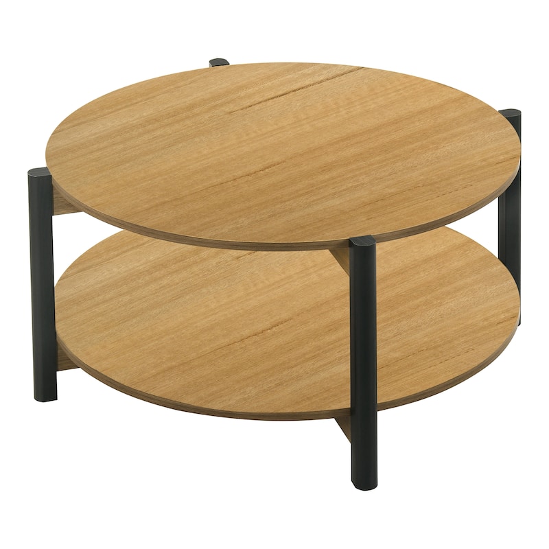 Furniture of America Rovion Round Wood Coffee Table with Open Bottom Shelf