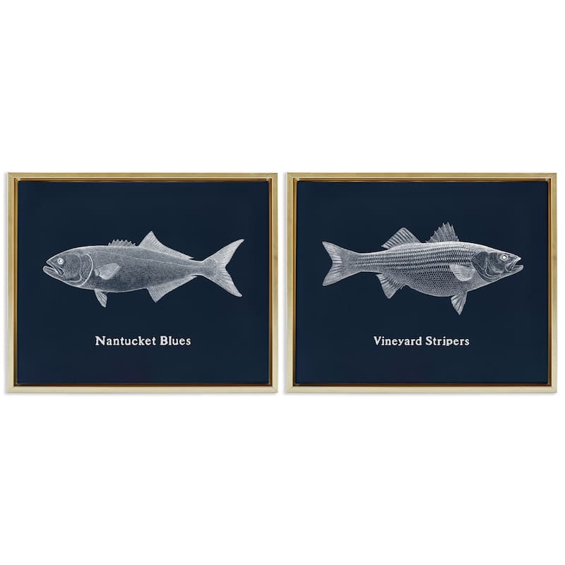 Stupell Harbor Fish Phrases Framed Floater Canvas Wall Art Design By Phillipa Katz (Set of 2) - 31 x 25 - Gold