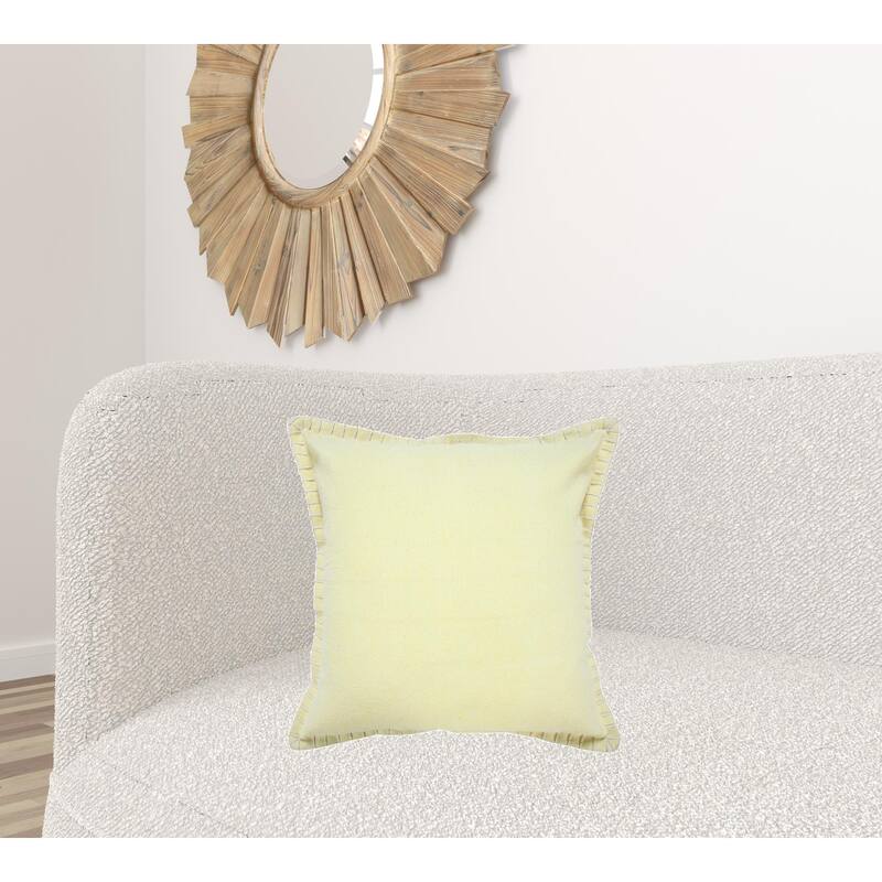 HomeRoots 20" X 20" Light Yellow 100% Cotton Zippered Pillow