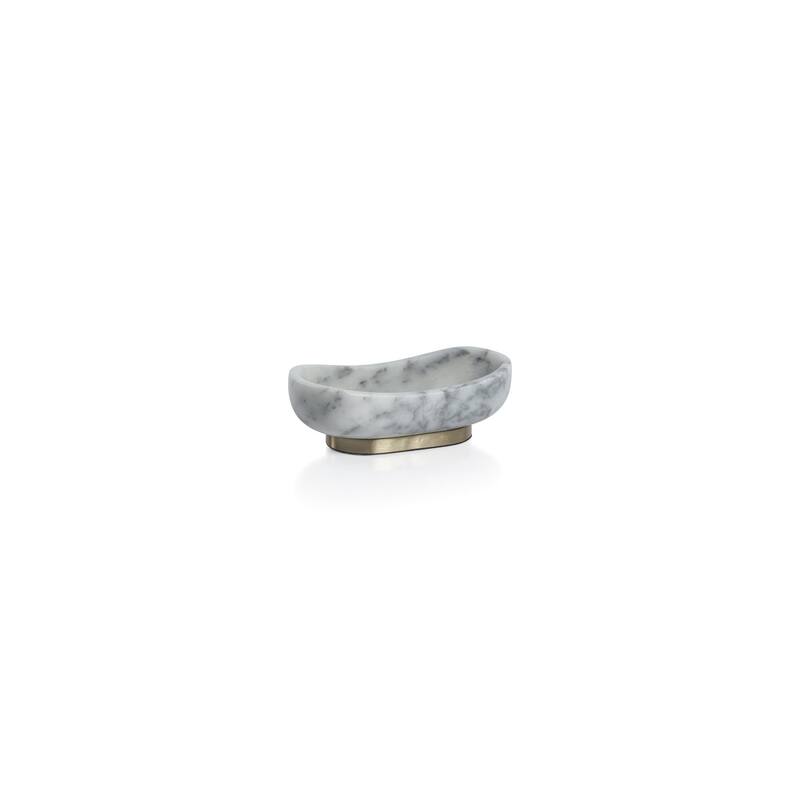 Mawson Oval Marble Serving Bowl on Metal Base - Small