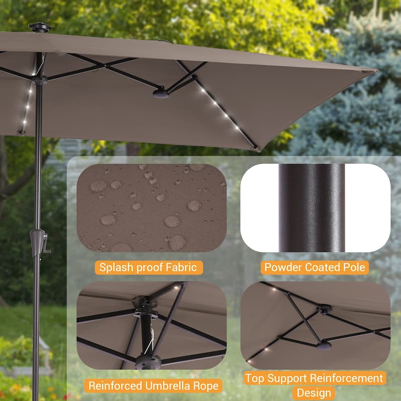 LIVOOSUN 11x7Ft/10x6.5ft LED Large Double-Sided Rectangular Outdoor Patio Market Umbrella with Crank, Navy Blue