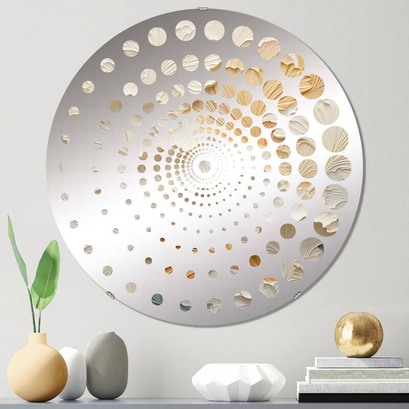 Designart "Modern Golden Beige Plam Tree" - Coastal Coastal Tropical Spiral Circle Wall Mirror
