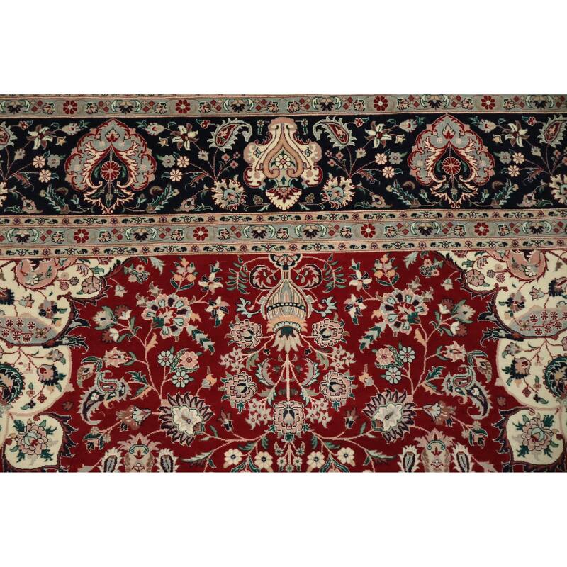 Hand Knotted Oriental 100% Wool Carpet Traditional Floral Red Tabriz Area Rug - 12' 3'' X 9' 1''