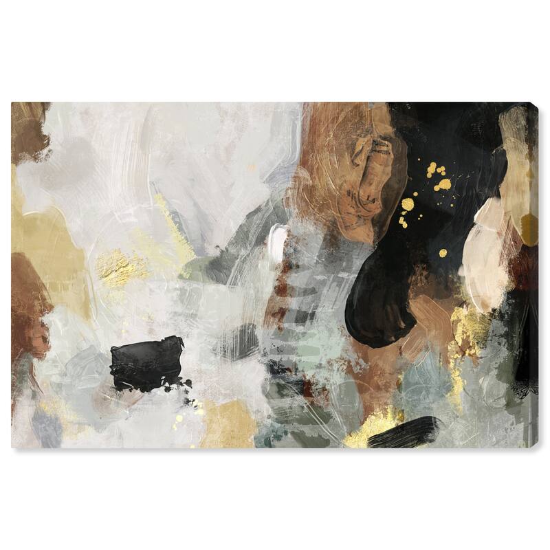 Wynwood Studio Canvas Abstract Geo Flowing White and Dark Gold Modern & Contemporary Wall Art Canvas Print