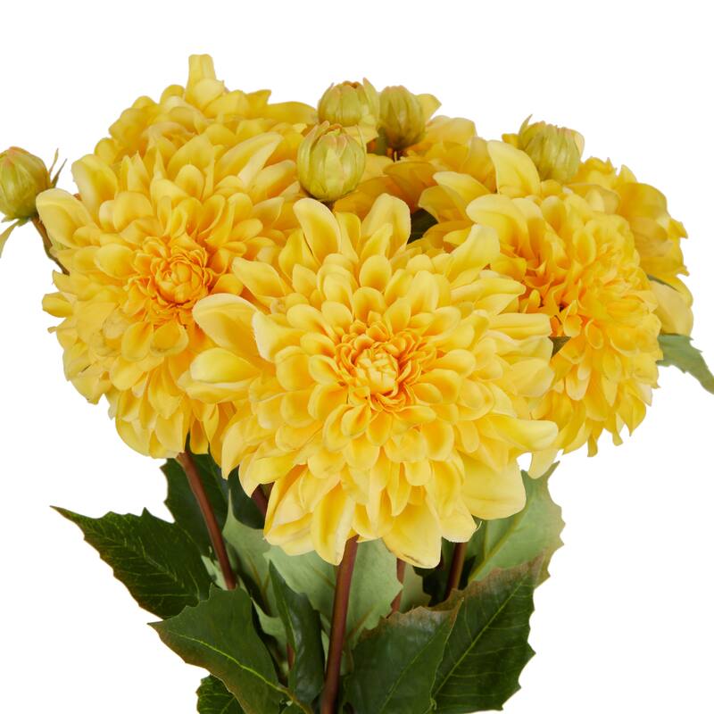 Yellow Faux Foliage Tall Dahlia Artificial Flower Stem (Set of 8)