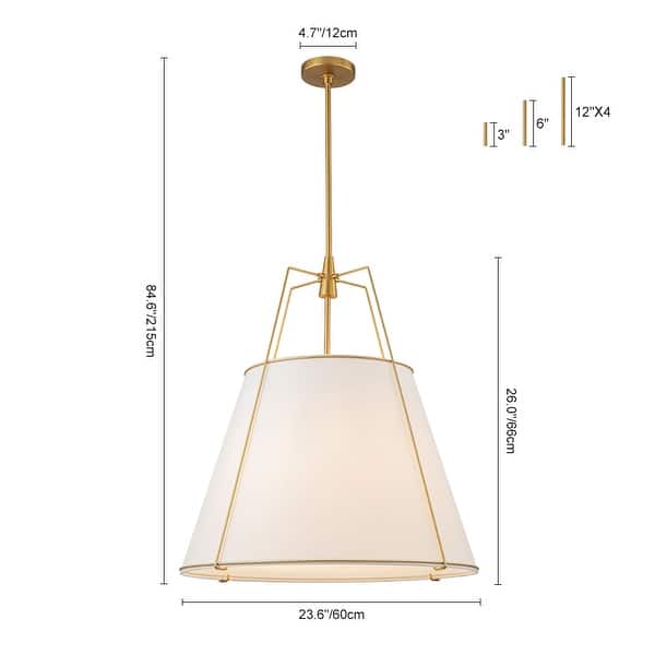 dimension image slide 2 of 7, Mid Century 4-Light Conical Fabric Shade Lantern Pendant Ambient Light