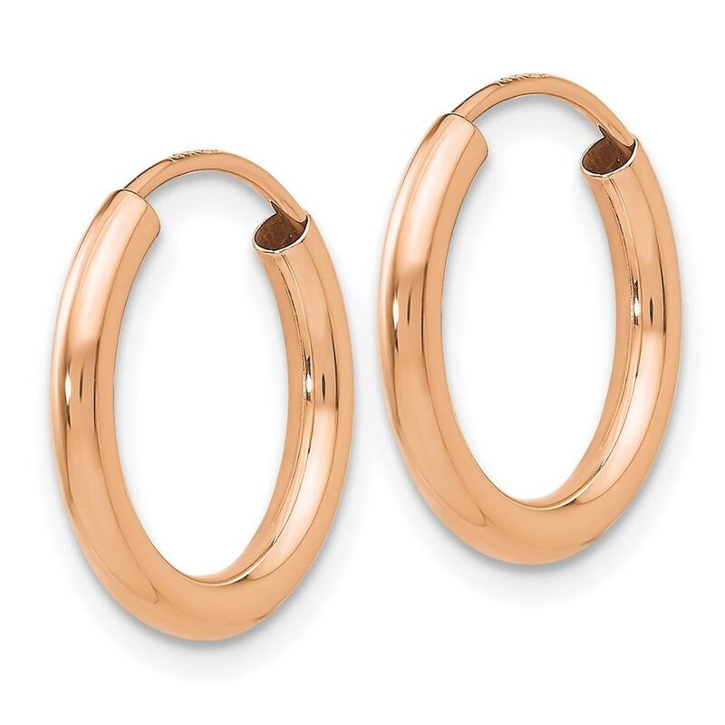 Curata 14k Rose Gold Polished Round Endless 2mm Hoop Earrings - 15.2x15.5mm Wide 2mm Thick