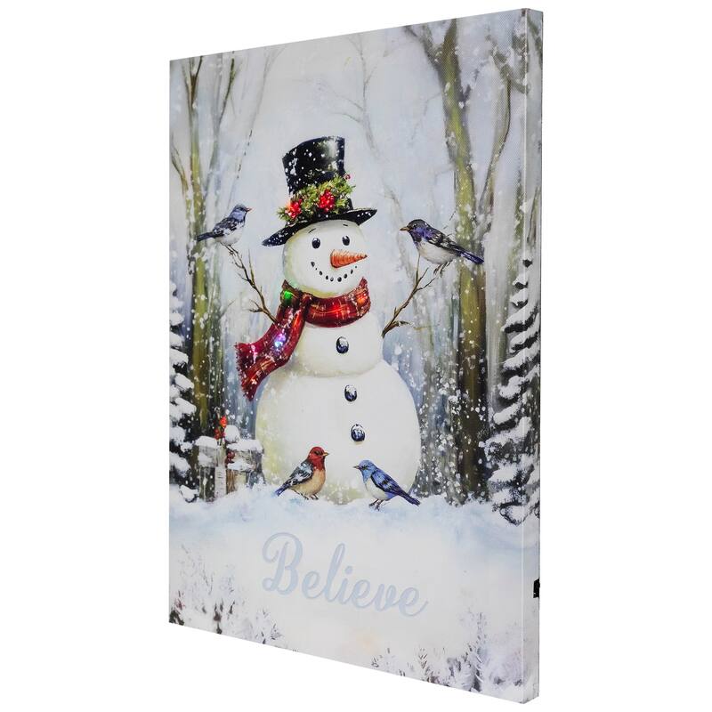 LED SnowmanBird Friends Christmas Canvas Wall Art 15.75" x 11.75"