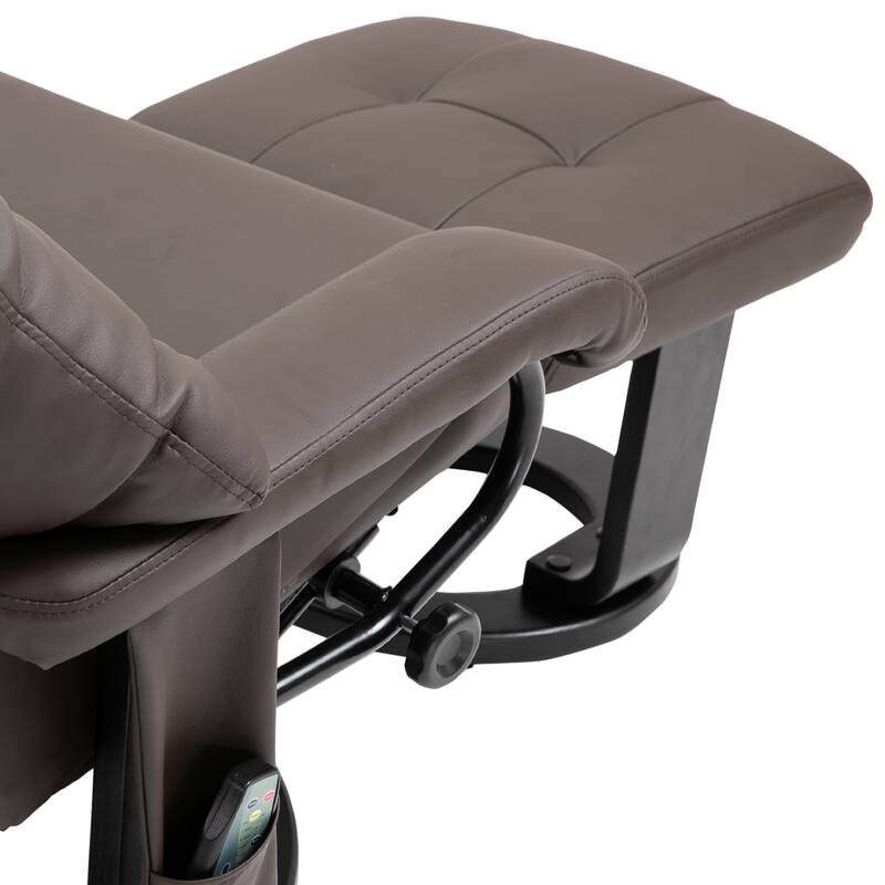 360 Swivel Massage Recliner Chair PU Leather Lounge Chair with 145 Recline, Footrest, Remote Control and Side Pocket