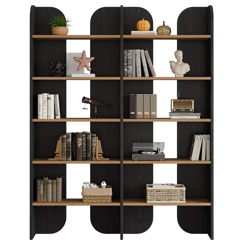 70.87" 5-Tier Double Wide Bookshelf, Open Shelves Tall Floor Standing Bookcase Storage Accent Shelf