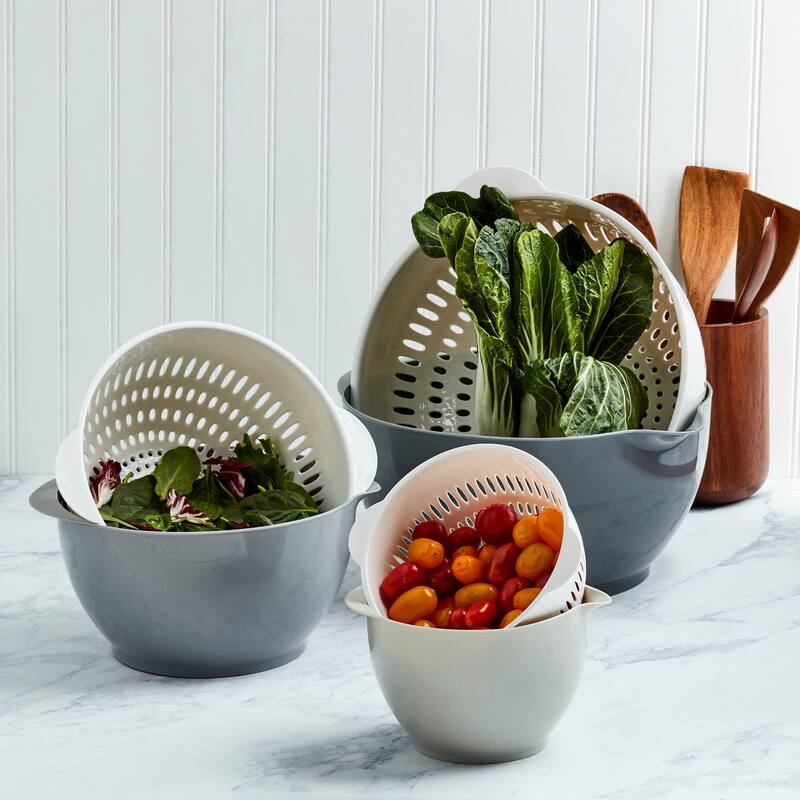 6 Piece Mixing Bowls with Colanders Set, Gray