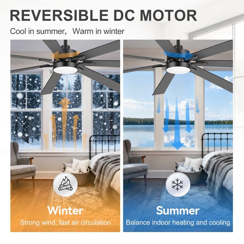 Large 72" Reversible 7-Blade Integrated Ceiling Fan with LED Light and Remote