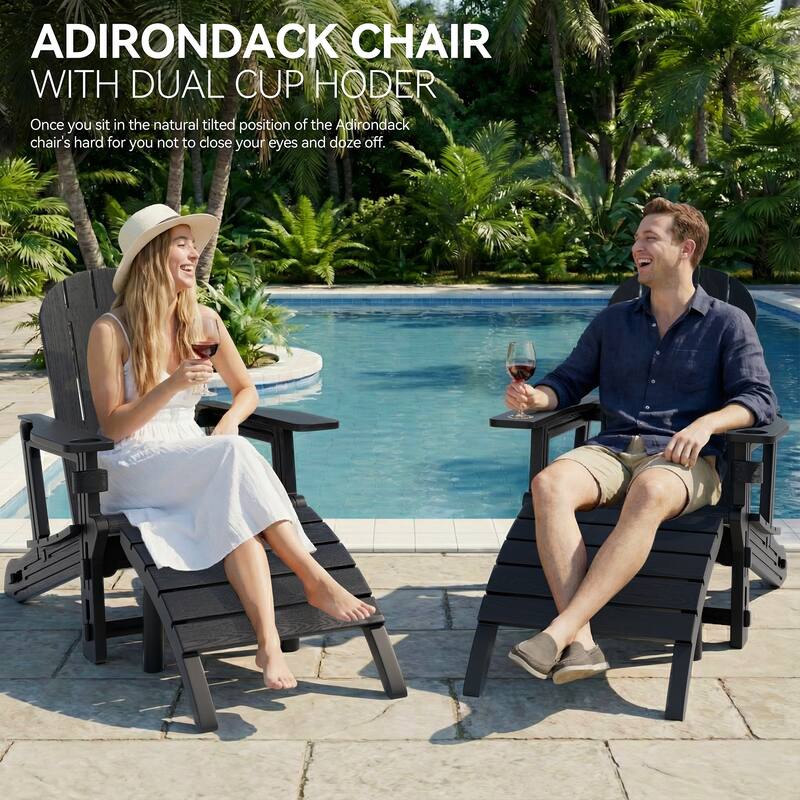 Outdoor All Weather Adirondack Chairs with Movable Footrests, Set of 5/3.