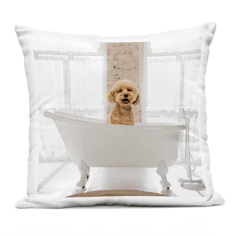 Stupell Happy Puppy in Bathtub Printed Outdoor Throw Pillow Design by CAD Designs - Accent - Polyester - White - Single