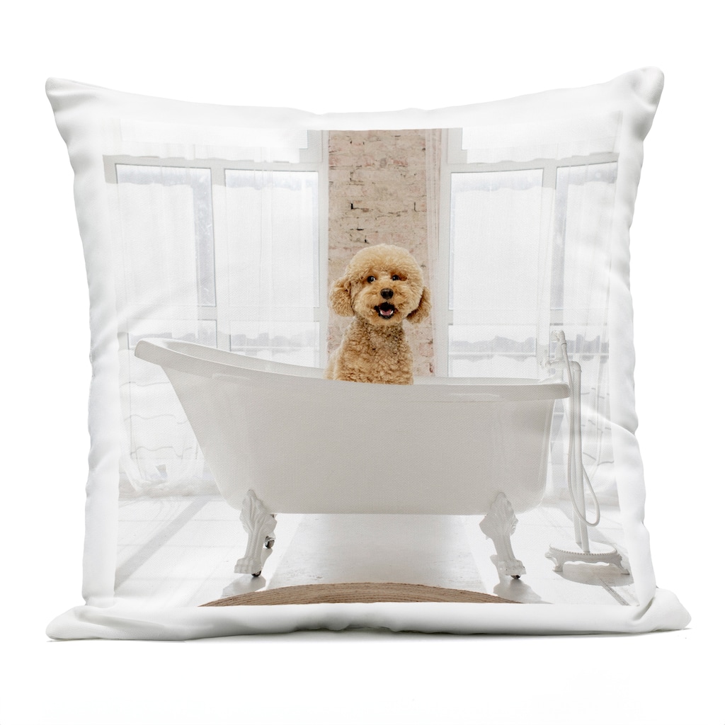 Stupell Happy Puppy in Bathtub Printed Outdoor Throw Pillow Design by CAD Designs