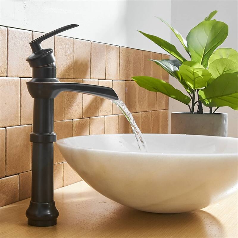 Waterfall Single Handle Bathroom Vessel Faucet With Drain Assembly Single Hole Vessel Sink Faucets Modern Basin Vanity High Tap - Oil Rubbed Bronze