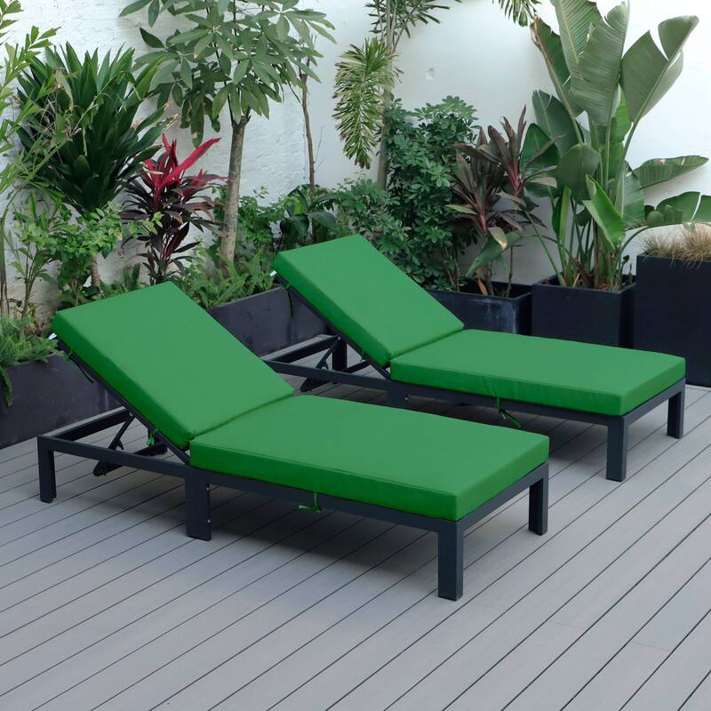 Chelsea Set of 2 Aluminum Armless Chaise Lounge Chair With Cushions for Outdoor Summer Patio Porch Beach Backyard Pool