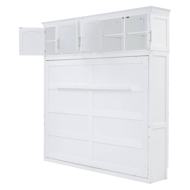 Space-Saving Murphy Bed with Top Cabinets Full Size, White