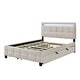 preview thumbnail 8 of 13, Queen Size Linen Upholstered Platform Bed w/ Twin XL Size Trundle & 2 Drawers, LED Light Bunk Bed for Kids Teens Adults, Beige