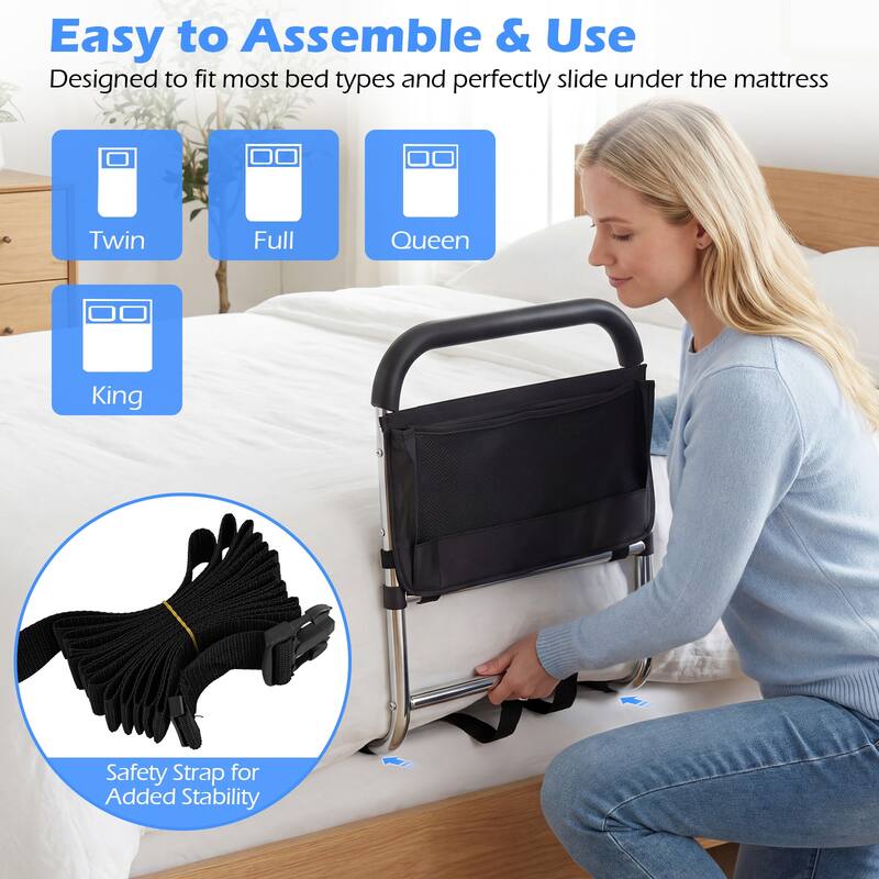 Gymax Bed Rails for Elderly Adults Height Adjustable Bed Assist Safety - Black & Sliver