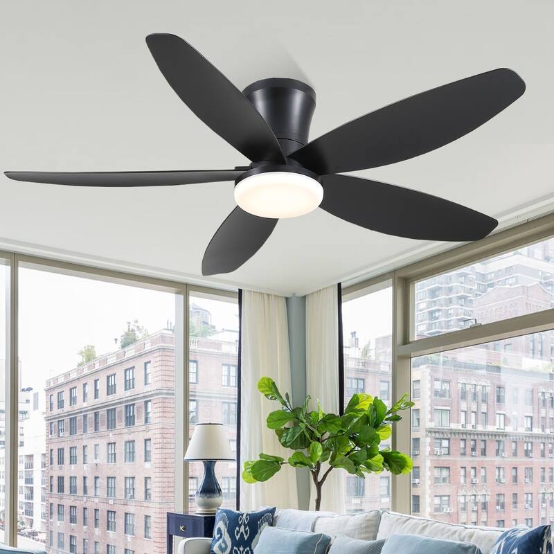 36"/42"/48" Low Profile Ceiling Fan with ABS Blades 3 Color LED Flush Mount for Bedroom Living Room APP and Remote Control - 36 Inches - Black