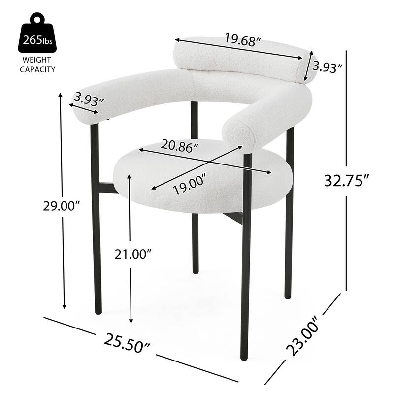 Modern Set of 2 Dining Chairs with Armrests, Padded Seat Backrest, Metal Legs for Dining Room Living Room and Café
