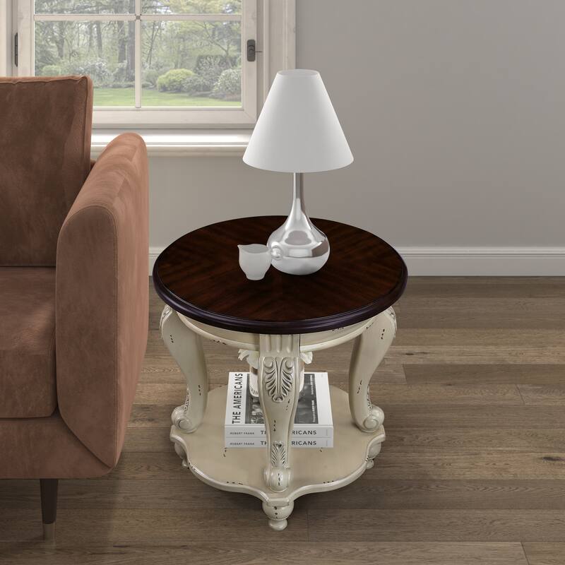 Wood Sofa Side Table with Shelf