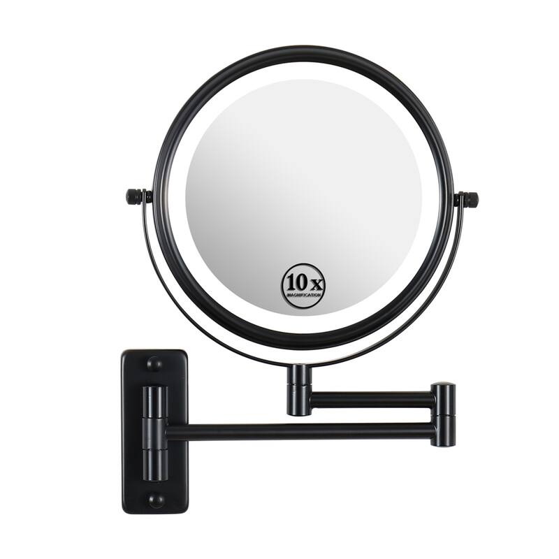 8 in. Wall Mounted Makeup Mirror in Black with 3 colors LED Lights - Black