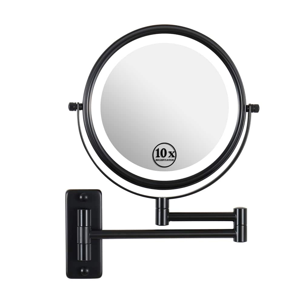 8 in. Wall Mounted Makeup Mirror in Black with 3 colors LED Lights