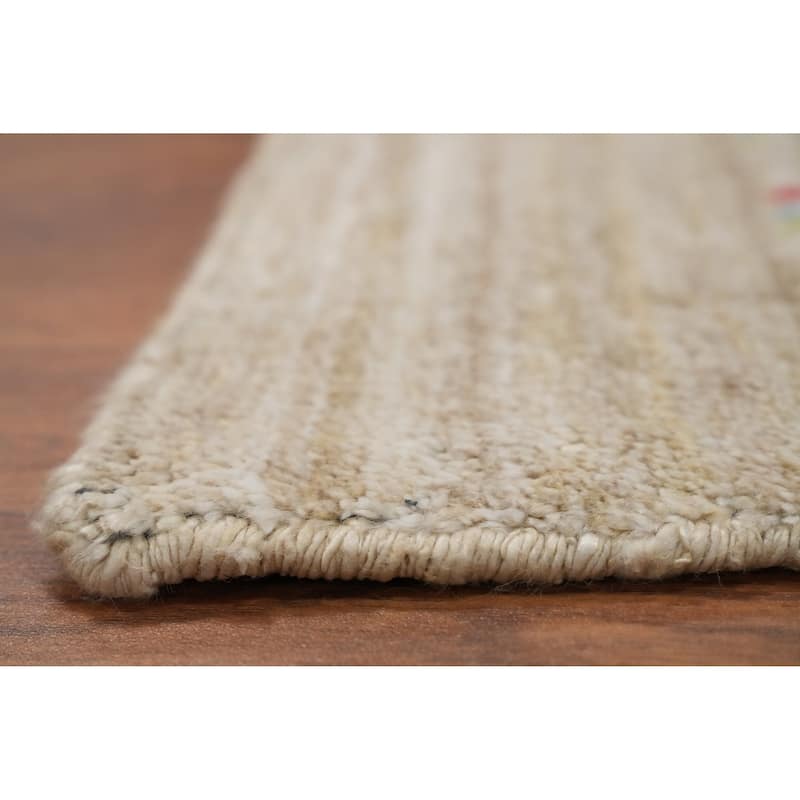 Hand Knotted Oriental Viscose Silk Carpet Tribal Animal Pictorial Beige & Ivories Gabbeh Area Rug - 11' 10'' X 8' 10''