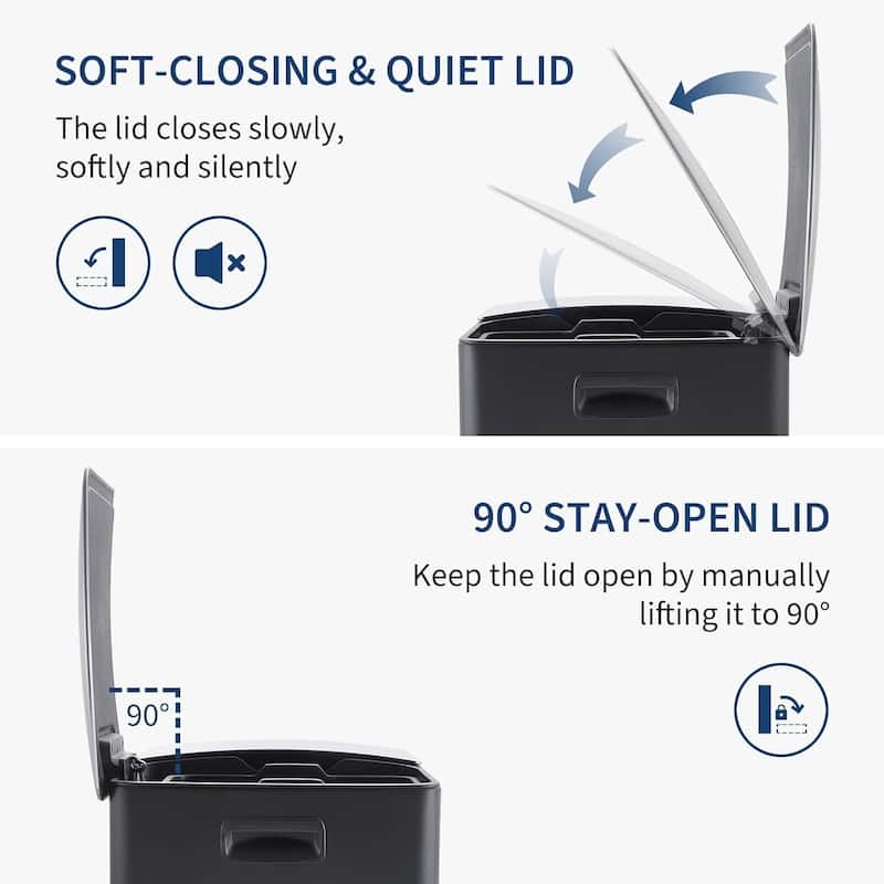 16-Gallon Soft-Close Lids Dual Compartment Trash Can Recycling Bin for Kitchen