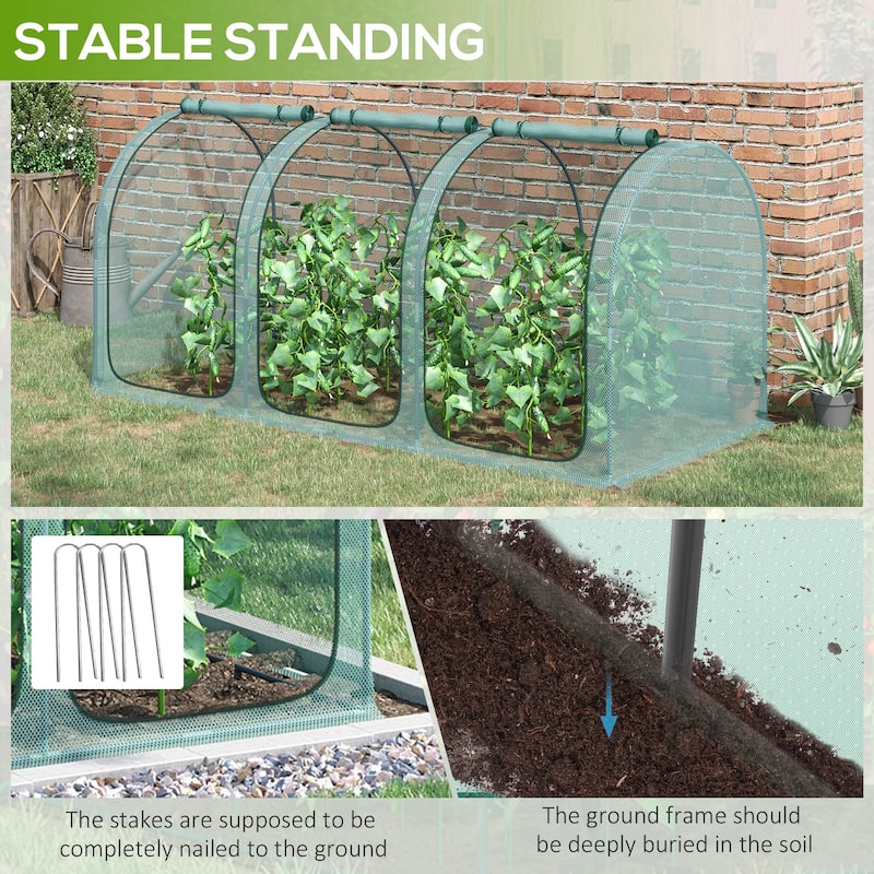Outsunny 9' x 4' Crop Cage, Plant Protection Tent with Three Zippered Doors, Storage Bag and 6 Ground Stakes