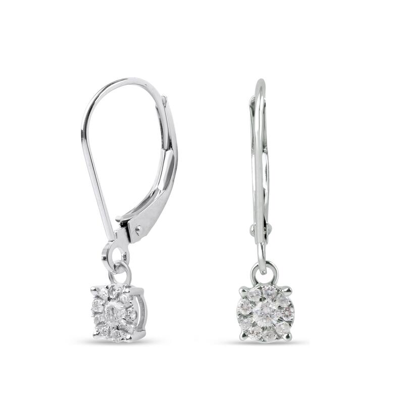 IGI Certified 1/5ct TDW Diamond Cluster Dangle Drop Earrings in 14k White Gold for Women