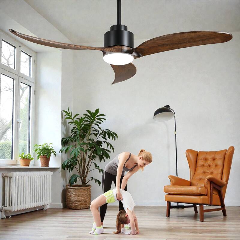 52 Inch Ceiling Fan with Dimmable LED Light, Solid Wood Blades, Quiet Reversible DC Motor, Remote, 6 Speeds, 3 Downrods