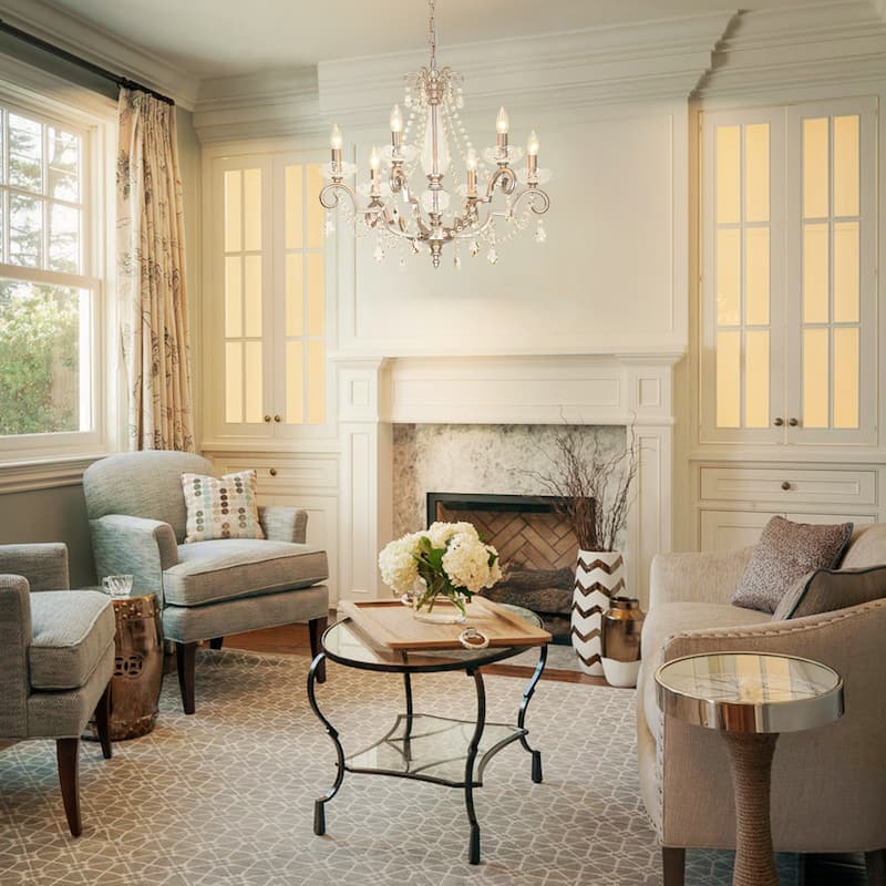 25.2" W Modern Luxury Crystal Beaded 6-Light Chandelier with Vintage Silver Finish and Candle Arms