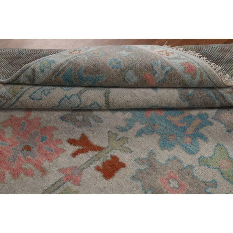 All-Over Grays Oushak Indian Area Rug Hand-Knotted Wool Carpet - 7'11" x 9'11"