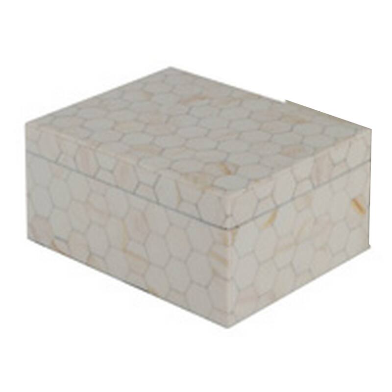 Alia Decor Storage Box Set of 2, Rectangular, Geometric White Wood Tones