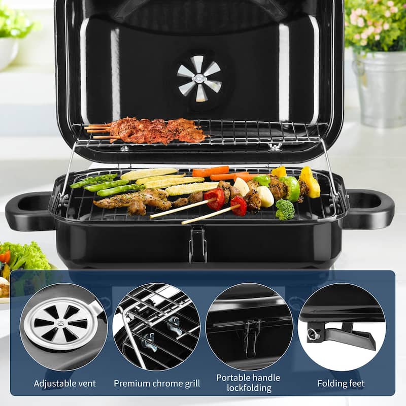 Outdoor basic Portable Folding Charcoal BBQ Grill, BBQ Charcoal Grill for Outdoor Cooking Beach Picnics Camping Backyard