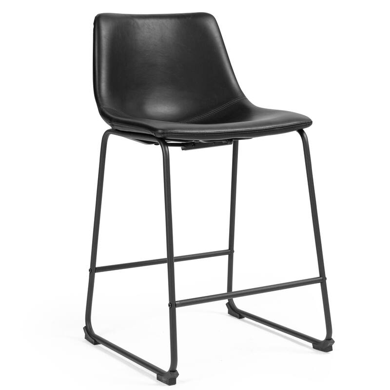 Set of 2 Adan Iron Frame Black Faux Leather Counter Stool