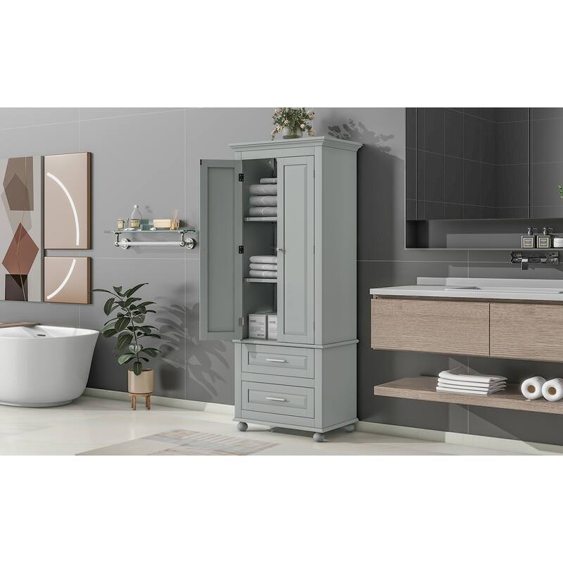 Freestanding Tall Storage Cabinet with 2 Drawers & 2 Doors for Bathroom/Office